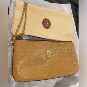 CARTIER Leather Pouch Pochette With Chain & Dustcover